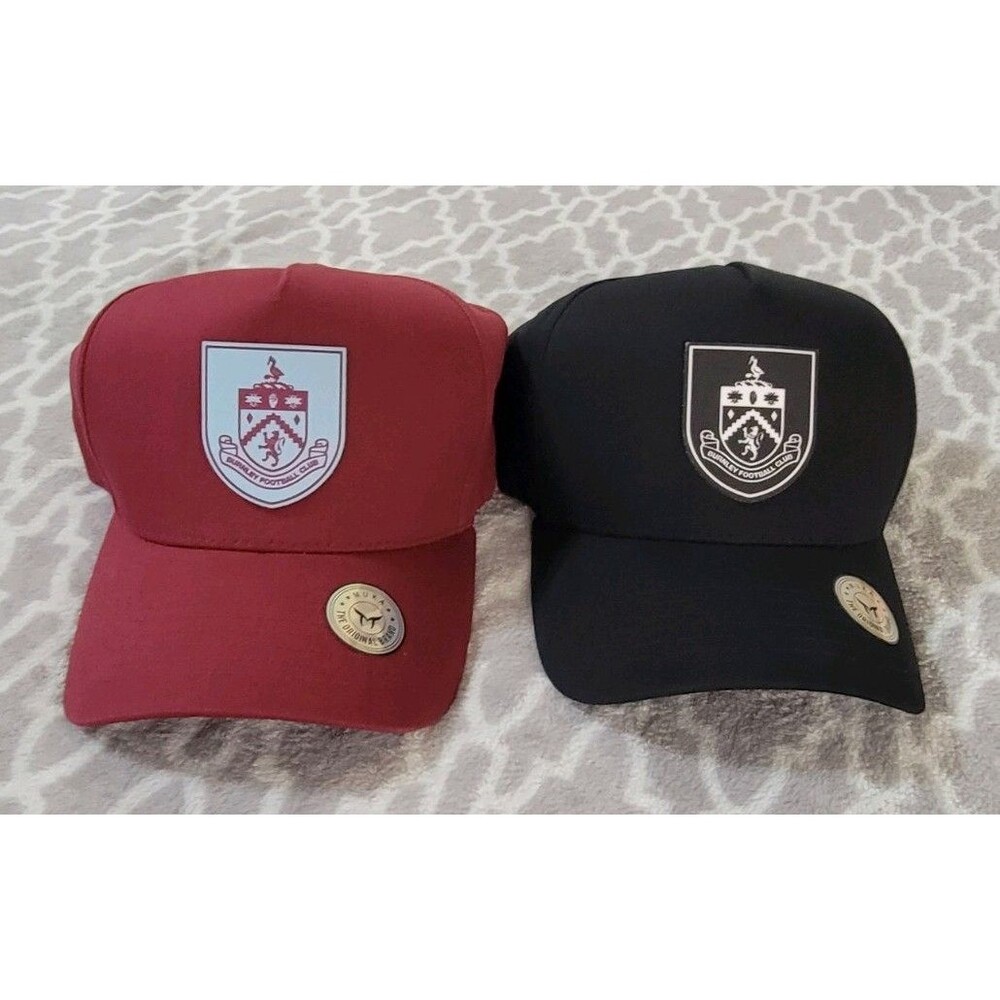 2 Burnley Football Club Muka Hats Snapbacks Black And Burgundy NWT.